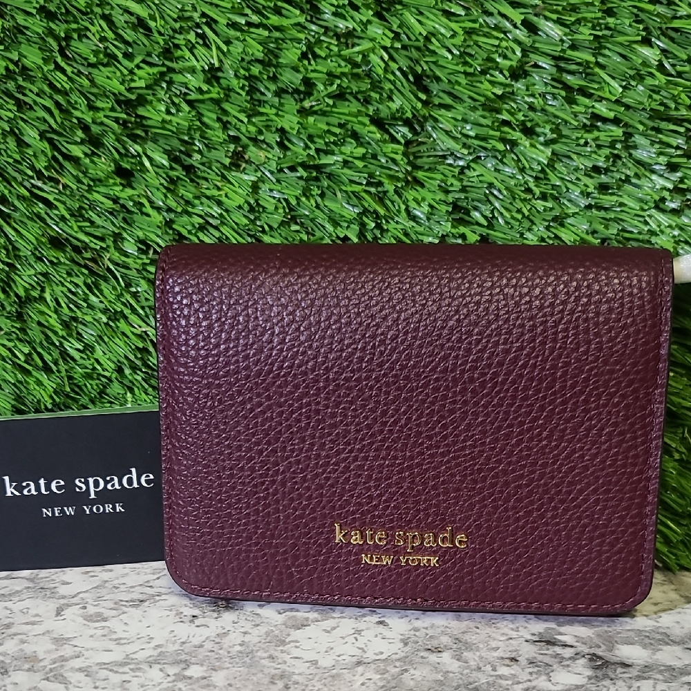 kate spade Ava Pebbled Leather Bifold Card Case Cordovan One Size NWT - Picture 2 of 8